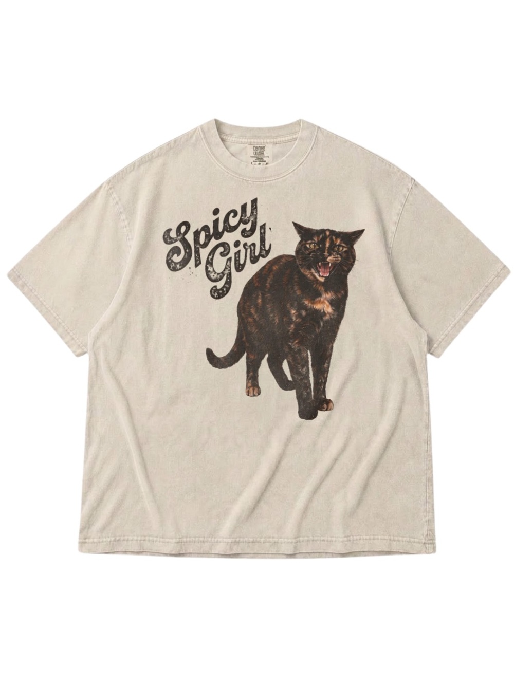 Comfort Colors Spicy Girl Graphic Tee in Ivory with Black Cat